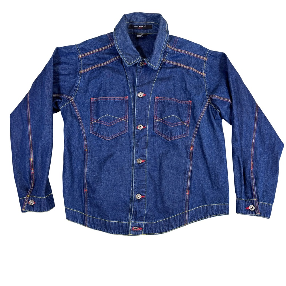 Starwear Jeans Denim Jacket Dark Wash Contrast Stitch Multi Color 1X Cotton